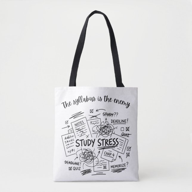 Study Stress Aesthetic Tote Bag | Funny Student  (Front)