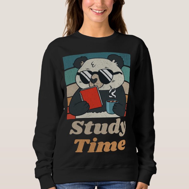 Study Time Panda Bear Cute  Retro Animal Student Sweatshirt (Front)