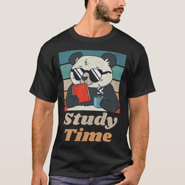 Study Time Panda Bear Cute  Retro Animal Student T-Shirt (Front)
