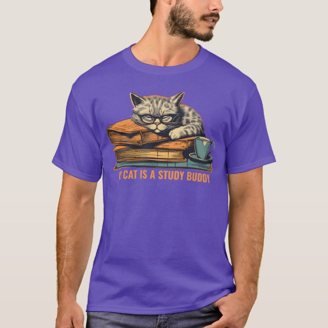 Studying Cat Cat illustration art gift T-Shirt (Front)