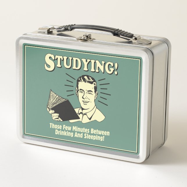 Studying: Drinking and Sleeping Metal Lunch Box (Front)
