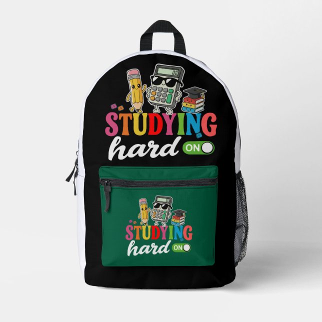 Studying Hard Mode On | Cute Kawaii School Supplie Printed Backpack (Front)