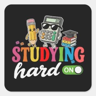 Studying Hard Mode On Cute Kawaii School Supplie Square Sticker