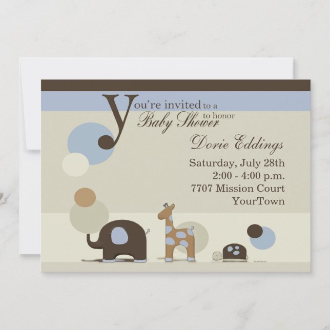 Stuffed Animal Baby Boy Shower Invitation (Front)