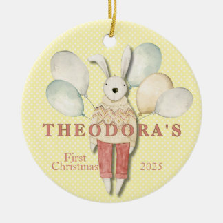 Stuffed Animal Rabbit Baby's First  Ceramic Tree Decoration