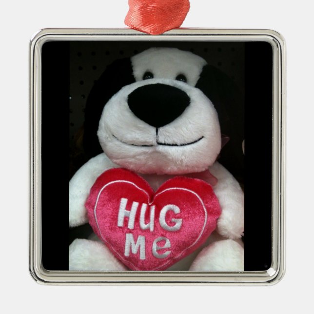 STUFFED DOG SAYS "HUG ME" ORNAMENT (Front)