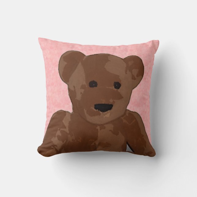 Stuffed Teddy Bear in Pink Cushion (Front)