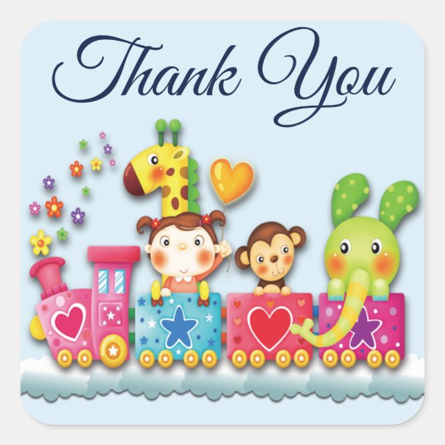 Stuffed Toy Train Personalise Text Thank You Square Sticker (Front)