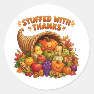 Stuffed With Thanks Cute Thanksgiving Cornucopia D Classic Round Sticker