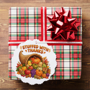 Stuffed With Thanks Cute Thanksgiving Cornucopia D Tree Decoration Card
