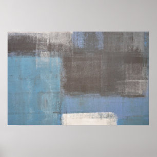 'Stumbled' Grey and Blue Abstract Art Poster Print