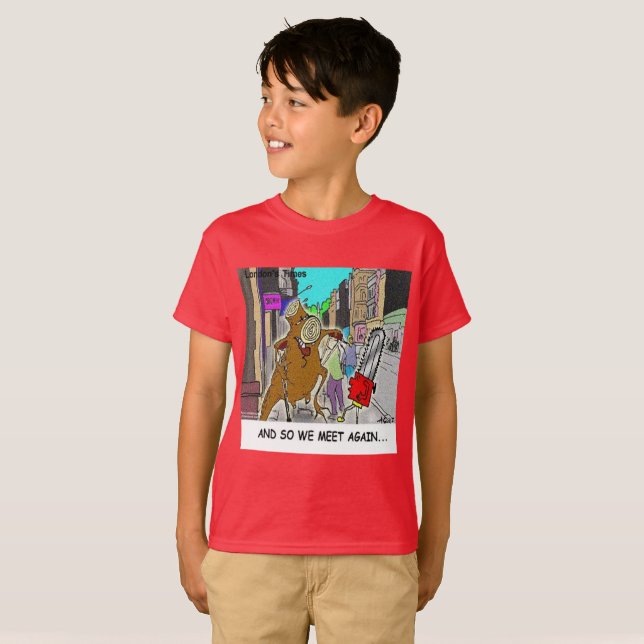 Stumped: Chainsaw Vs Tree funny comic T-Shirt (Front Full)