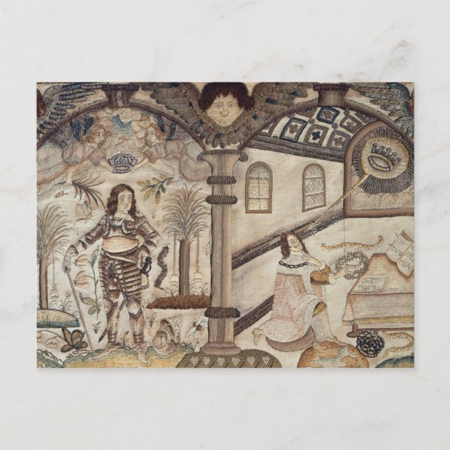 Stumpwork depicting Charles I  and Charles II Postcard (Front)