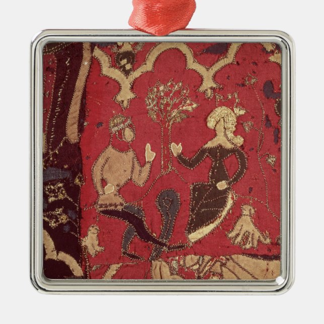 Stumpwork depicting Tristan and Isolde Metal Tree Decoration (Front)
