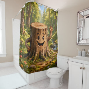 Stumpy the friendly tree stump, enchanted forest s shower curtain