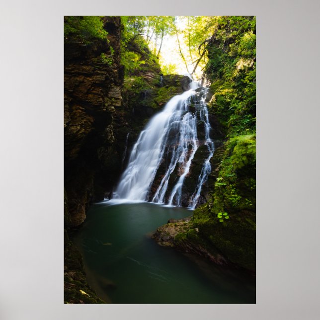 Stuning waterfall with sunlight glow poster (Front)