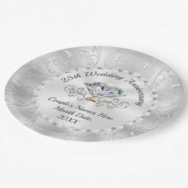 Stunning 25th Wedding Anniversary Paper Plates (Angled)