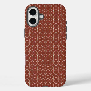 Stunning 3D Effects: White Cubes on Brick-Red iPhone 16 Plus Case