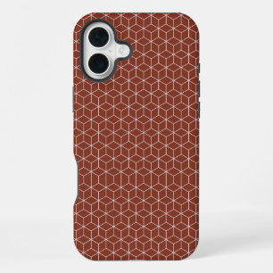Stunning 3D Effects: White Cubes on Brick-Red iPhone 16 Plus Case