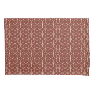 Stunning 3D Effects: White Cubes on Brick-Red  Pillowcase