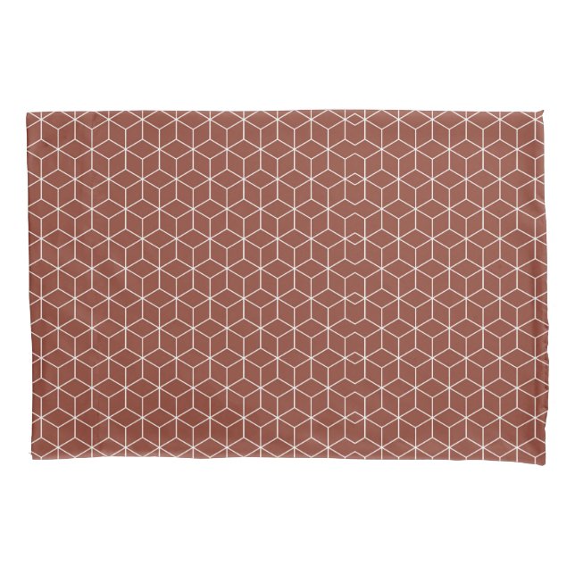 Stunning 3D Effects: White Cubes on Brick-Red  Pillowcase (Front-Left)
