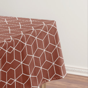 Stunning 3D Effects: White Cubes on Brick-Red  Tablecloth