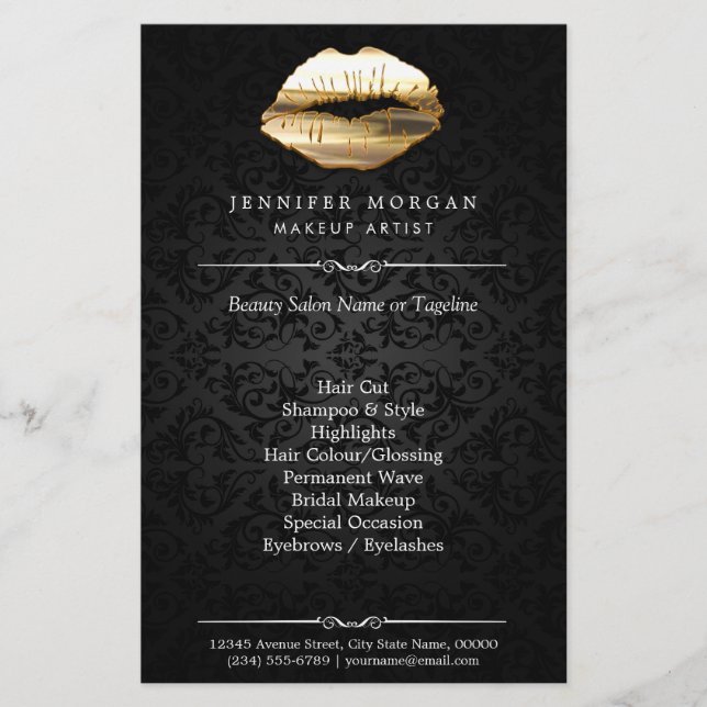 Stunning 3D Gold Lips Makeup Artist Beauty Salon Flyer (Front)