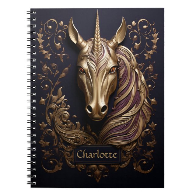 Stunning 3D Golden Unicorn Personalised Notebook (Front)
