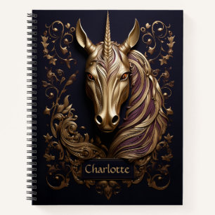 Stunning 3D Golden Unicorn Personalised Notebook