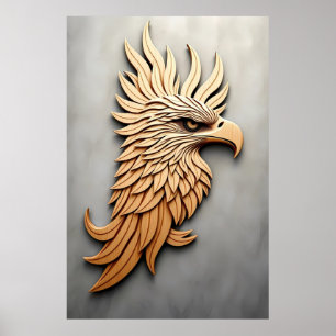Stunning 3D Wood Carving of an Eagle  Poster