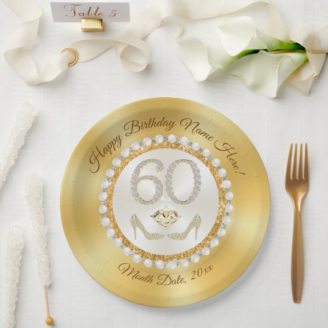 Stunning, 60th Birthday Paper Plates, Personalised Plate (Wedding)