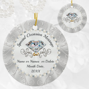 Stunning, 60th Wedding Anniversary Ornaments. Ceramic Tree Decoration