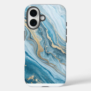 "Stunning Abstract Blue and Gold Marble Texture iPhone 16 Case
