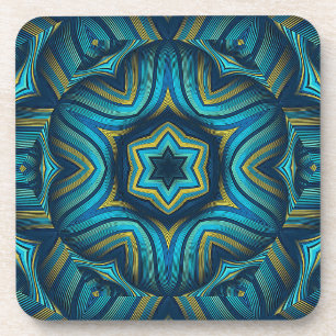 Stunning Abstract Blue and Yellow Mandala Art Coaster