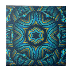 Stunning Abstract Blue and Yellow Mandala Art Tile