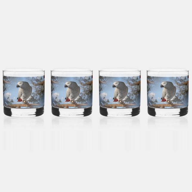 Stunning African Grey Parrot Whiskey Glass (Left)