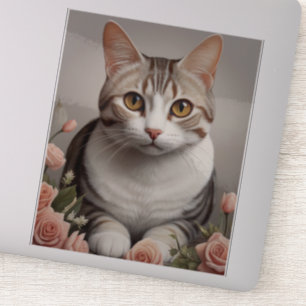 Stunning American Shorthair Cat with Delicate Rose
