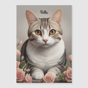 Stunning American Shorthair Cat with Delicate Rose