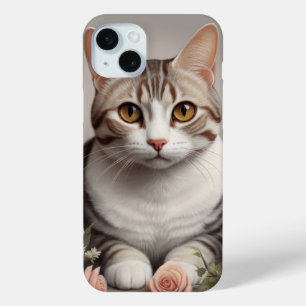 Stunning American Shorthair Cat with Delicate Rose iPhone 15 Mini Case