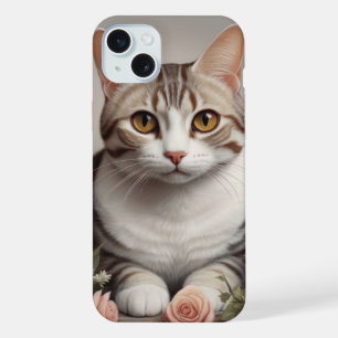Stunning American Shorthair Cat with Delicate Rose iPhone 15 Plus Case