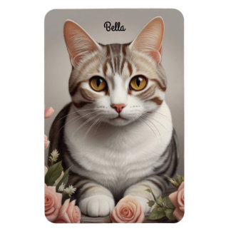 Stunning American Shorthair Cat with Delicate Rose Magnet