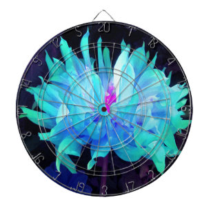 Stunning Aqua Blue and Green Cactus Dahlia Dartboard
