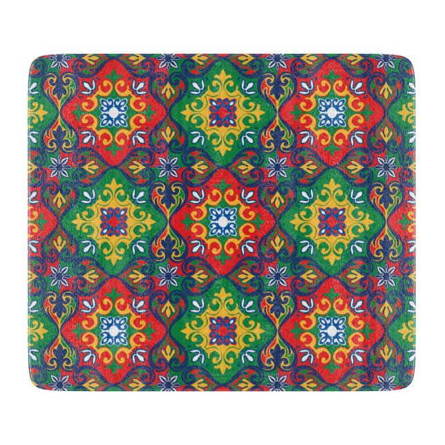 Stunning 💚❤️💛 Azulejos square Cutting Board (Front)