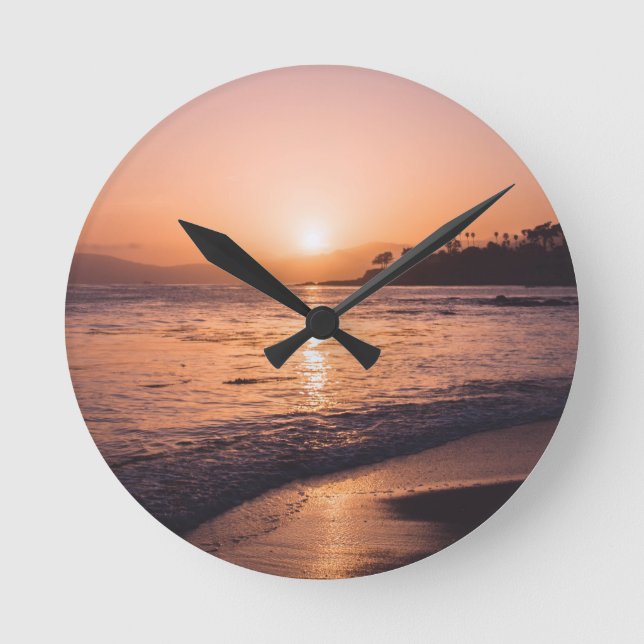 Stunning Beach Sunset Round Clock (Front)