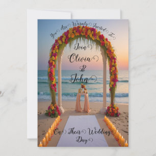 Stunning Beach & Sunset Scenery Wedding Invitation