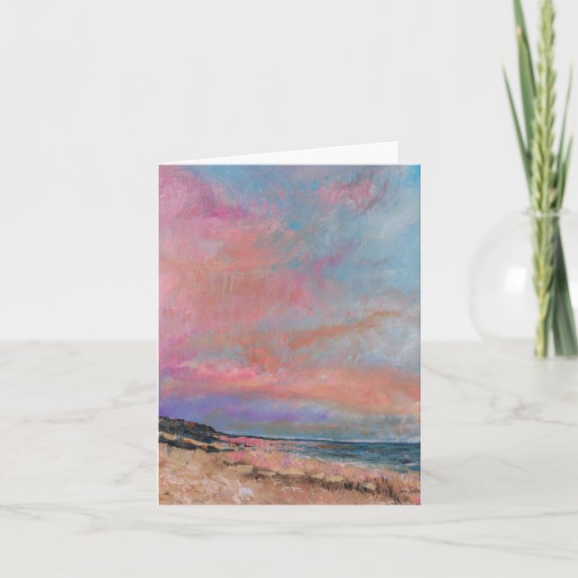 Stunning Beach Sunset Watercolor Art Note Card (Front)