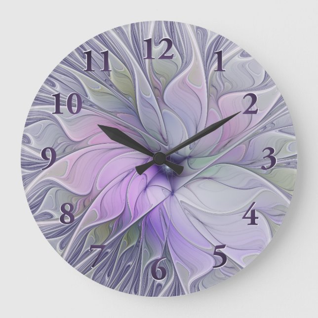 Stunning Beauty Modern Abstract Fractal Art Flower Large Clock (Front)