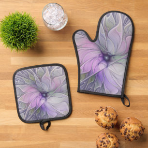 Stunning Beauty Modern Abstract Fractal Art Flower Oven Mitt & Pot Holder Set