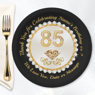 Stunning Black and Gold Custom, 85 Birthday Plates