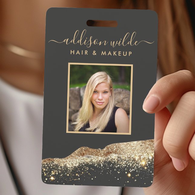 Stunning Black And Gold Glitter Salon ID Badge (Creator Uploaded)